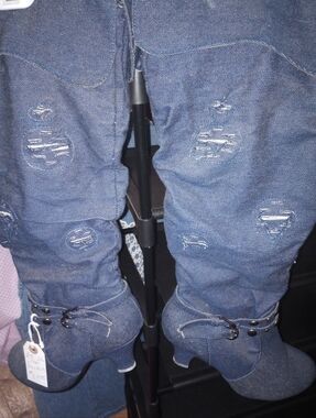 Denim Distressed High-Heel Booties